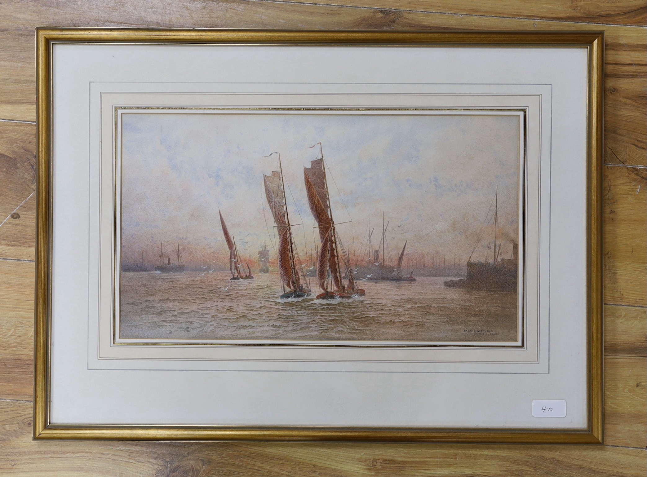 Frederick Edward Joseph Goff (1855-1931), watercolour, 'On the Lower Thames', signed, 25 x 45cm